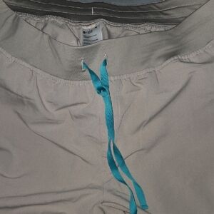 FIGS-Beige Scrub Joggers with Teal Drawstring